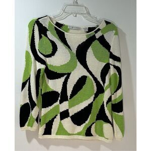 Marisa Christina white green black pattern long sleeve sweater size S.  #39-0990